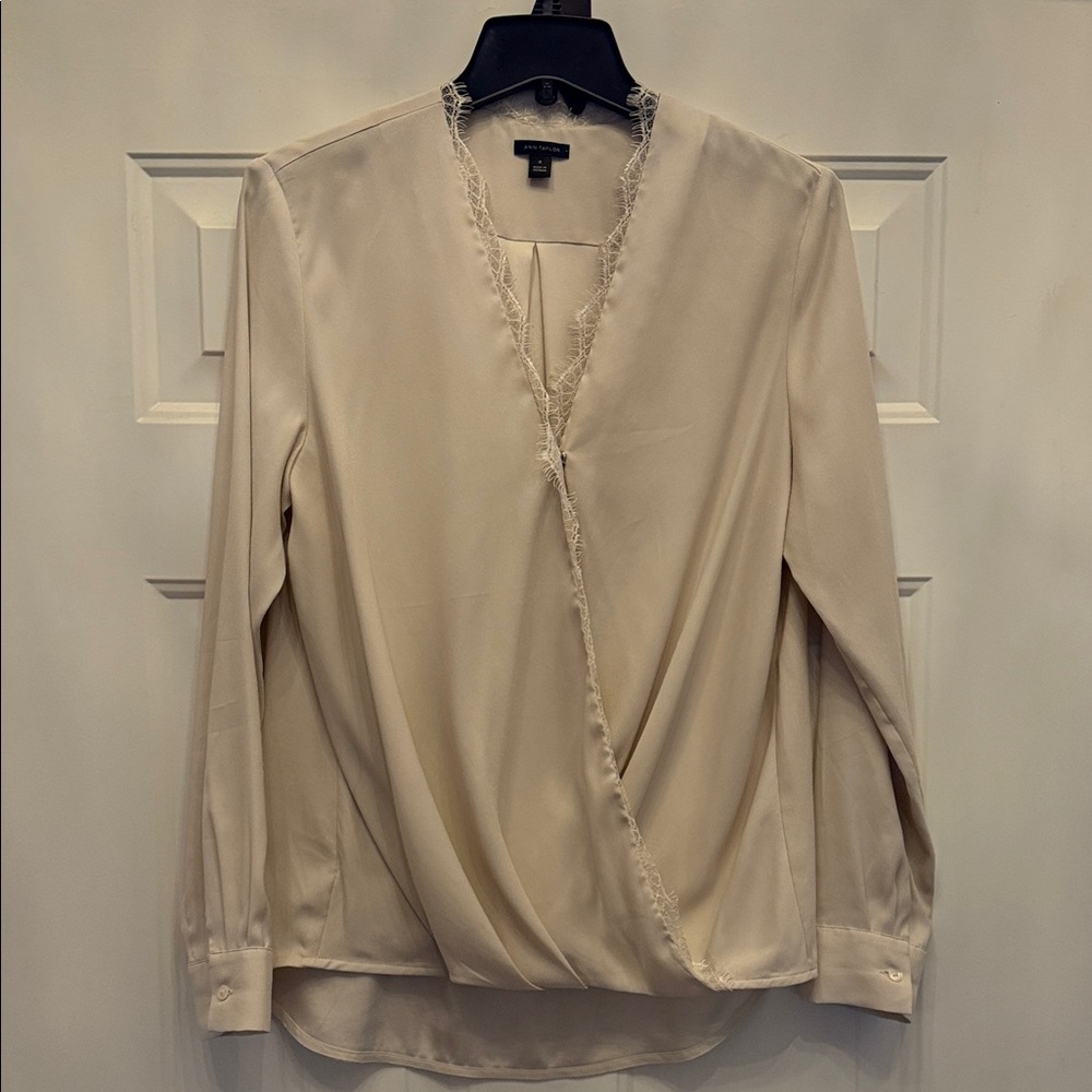 Ann Taylor Cream Draped Blouse